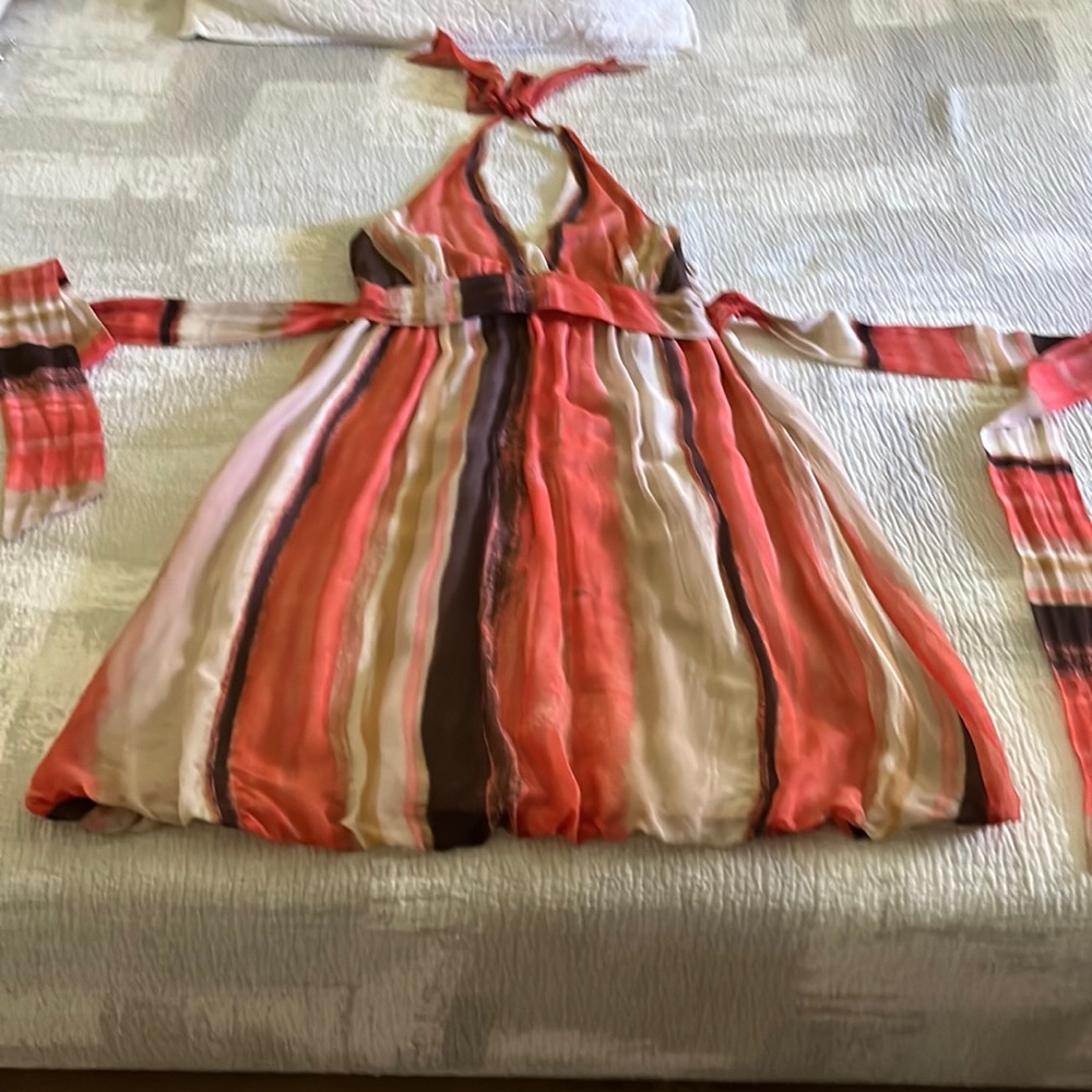 BCBG Cocktail dress in vertical stripes.